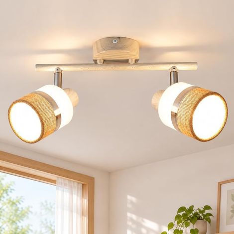 GBLY LED-Deckenstrahler Doppelkopf E14-Fassung Küchenleuchte Bohème-Stil Holzmaserung-Optik 350°-Drehung Maximale Leistung 25 W Geeignet für Flure Schlafzimmer und Wohnzimmer (Leuchtmittel nicht entha (1/5)