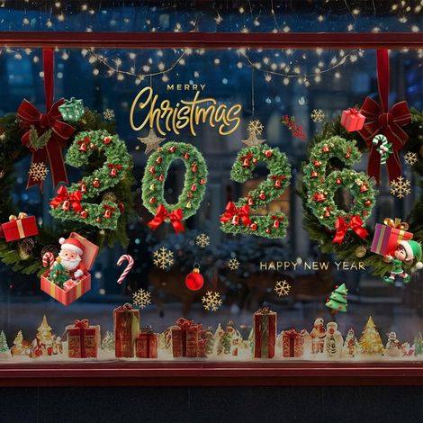 Autocollants de Noël 2026 pour fenêtres, stickers statiques amovibles pour la décoration hivernale des salons, chambres et salles de classe (1/5)