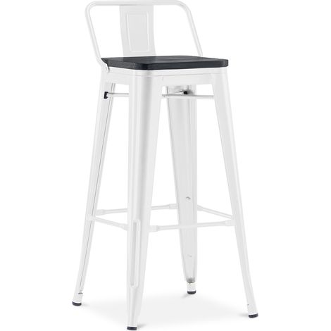 Barhocker mit Rückenlehne - Industriedesign - Holz & Stahl - 76cm - Stylix Weiß