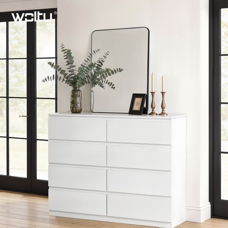 WOLTU Badspiegel Wandspiegel mit Metallrahmen, Badezimmerspiegel rechteckiger Dekospiegel zum Aufhängen, für Badezimmer, Flur, Schlafzimmer und Wohnzimmer, 50x70 cm, Schwarz