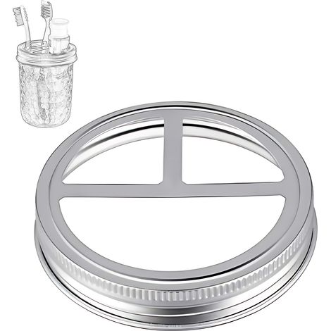 Couvercle de rechange pour bocal Mason de 7,6 cm (3 pouces) avec 3 compartiments, en acier inoxydable, multifonctionnel, pour ranger brosses à dents et stylos. (1/5)