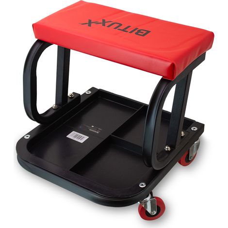 Werkstatthocker Werkstattsitz Arbeitshocker Rollhocker mit Rollen und Ablagen (Rot) (1/5)