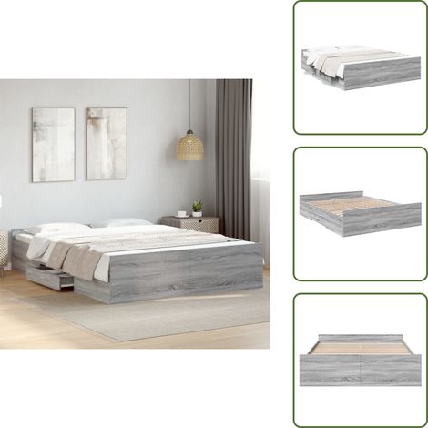Bettgestell mit Schubladen Grau Sonoma 140x200 cm Holzwerkstoff - Bettesrahmen - Doppelbett - Holzbettfundament - Schrankbett - Grau Sonoma (1/5)