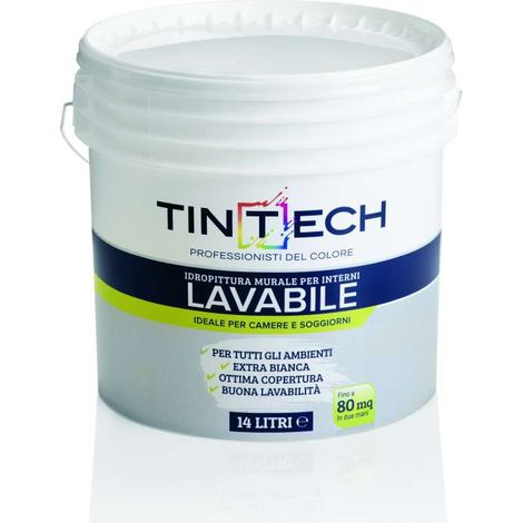 Tintech Idropittura Lavabile 12L Bianco - Ottima Copertura e Lavabilità (1/5)