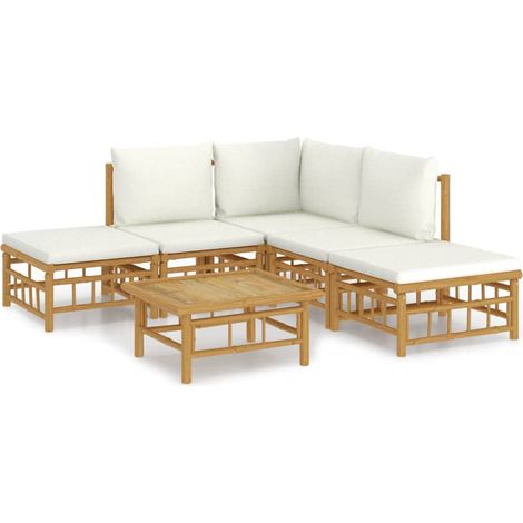Maison Exclusive - Set Salotto da Giardino 6pz con Cuscini Bianco Crema in Bambù