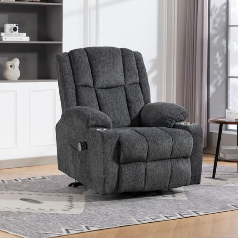 Sillón de masaje eléctrico con calefacción de terciopelo, altura regulable, con reposapiés y portavasos, gris oscuro (1/5)