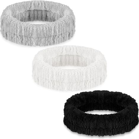 KOWOLL Lot de 3 bandeaux de spa, bandeau de maquillage, bandeau pour se laver le visage et prendre soin de sa peau, bandeau duveteux pour femmes et hommes, idéal pour le sport (1/5)