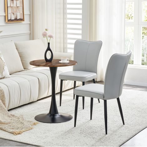 Conjunto de mesa y sillas redonda de 60 cm en MDF, 2 sillas de PU gris claro, base negra HAVRYA (1/5)