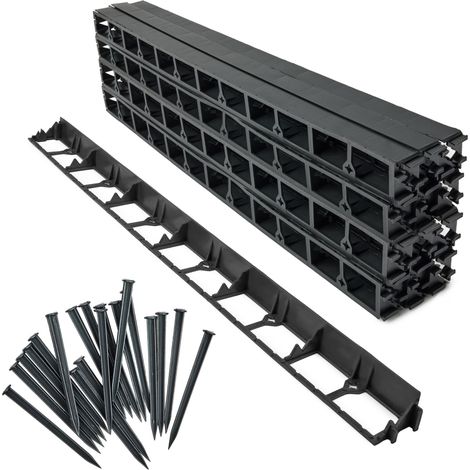 Garronda Bordure de Jardin 24 m, Bordurette Flexible Plastique Noir 4,5 cm avec 100 Piquets, Délimitation Pelouse Massifs Potager, GD-0157
