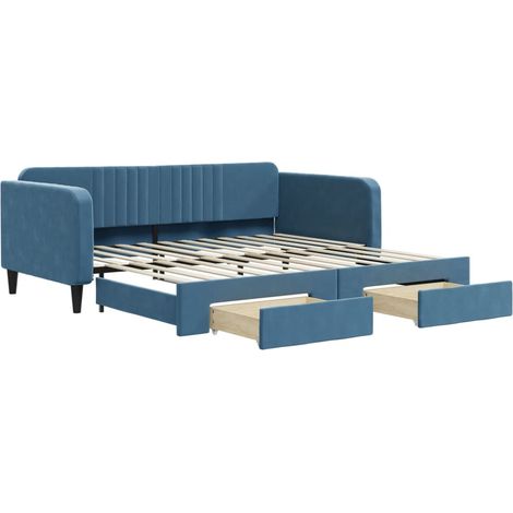 vidaXL Divano Letto Estraibile con Cassetti Blu 100x200 cm in Velluto