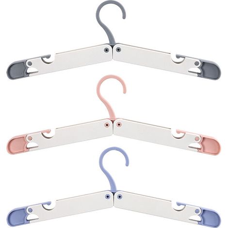 Pack de 3, Ensemble de Cintres de Voyage - Pliable, Résistant, Antidérapant, Économiseur d’Espace Gris, Rose, Bleu avec Boîte C (1/4)