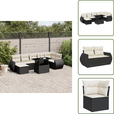 Salon de jardin 8 pcs avec coussins noir résine tressée - Salon De Jardin - Meuble Extérieur - Set Salon - Résine Tressée - Rotin Synthétique (1/5)