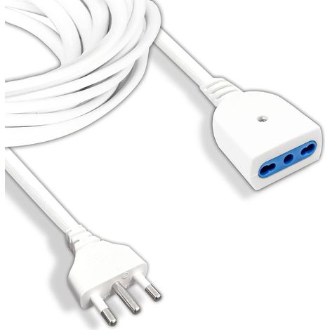 TrAdE Shop Traesio - Cavo Prolunga Elettrica Da 5 Metri Con Spina Da 16a Presa Bipasso 10a 16a Bianco - (1/4)