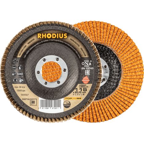 RHODIUS JUMBO LONGLIFE EXTENDED, 10 Stück, 115 mm, Korn 80, Fächerschleifscheibe (1/4)