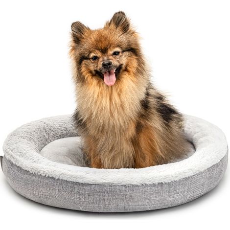lionto Rundes Hundebett Hundekissen Hundesofa Katzenbett Donut (S) 55 cm, Grau (1/5)