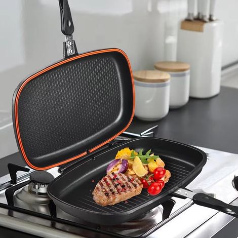 Poêle grill double face antiadhésive, cuisson des deux côtés, pour teppanyaki et barbecue domestique, chauffe uniformément, ustensile de cuisine pratique et sain (1/5)