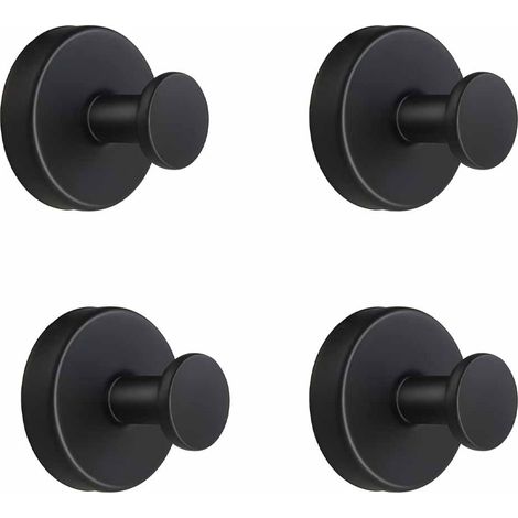 Lot de 4 crochets à ventouse - Amovibles - Sans perçage - En acier inoxydable - Pour cuisine, salle de bain, fenêtre lisse - Noir (1/5)