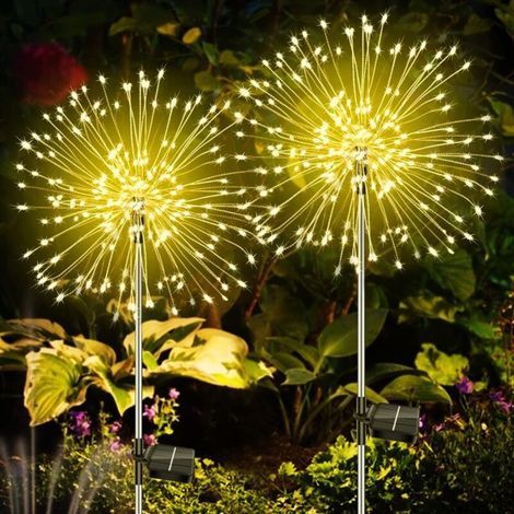 2-Piece Outdoor Solar Lights, 120 LED Waterproof Outdoor Solar Lights, 8 Modes Solar Garden Fireworks, for Paths, Lawns, and Patios (1/4)
