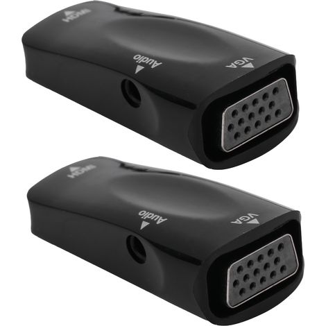 Lot de 2 convertisseurs vidéo 1080p HDMI femelle vers VGA femelle avec câble de sortie audio 3,5 mm pour ordinateur portable et téléphone portable (1/5)