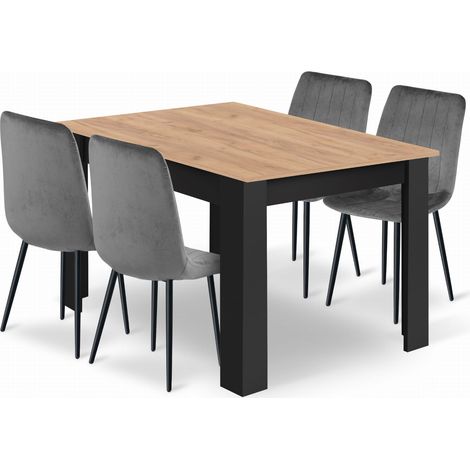 Ensemble table NP 120x80cm Craft Black + 4 chaises grises effet lave (1/5)