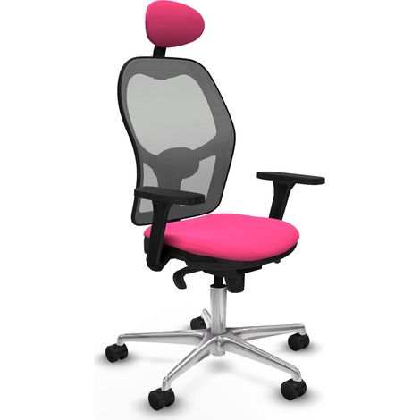 Jorquera sincro malla gris similpiel rosa brazos 3D base aluminio cabecero fijo ruedas 65mm nailon (1/5)