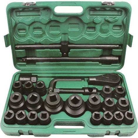 TRADE SHOP - Set Chiavi A Bussola Esagonali 3/4" E 1" 26 Pz Per Camion Trattori Con Cricchetto - (1/2)