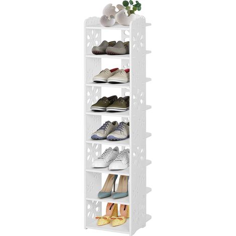 Youyijia 8 Tier Shoe Rack Narrow Tall Shoe Cabinet 111x25x26cm Shoe Storage Organizer for Small Space Shoe Shelf Hollow Carved Shoe Display Stand Holder for Entryway Hallway Home Bedroom White (1/5)
