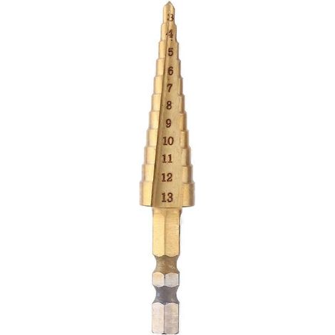 1 Stück HSS-Stufenbohrer mit Titanbeschichtung, Sechskantschaft, 3–13 mm