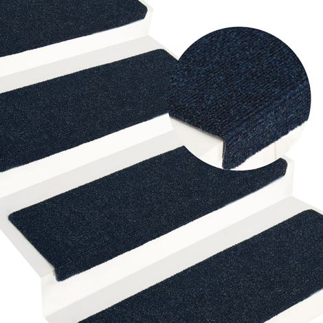 15 pcs Tapis d'escalier, Tapis de marches, Marchettes D'escalier Auto-adhésif sécurité Tissu aiguilleté 65x21x4 cm Bleu MKS68296 (1/5)