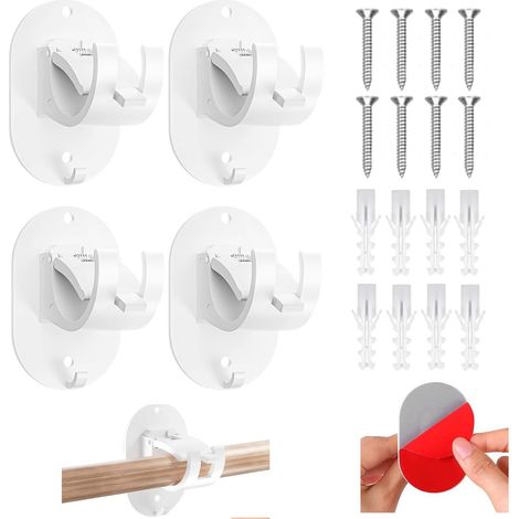 4 Pièces Support tringle rideau, Adhésif sans perçage, Acier inoxydable et PC, Pour salle de bain et cuisine