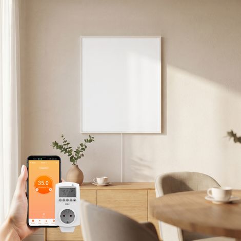 EMKE Radiateur Infrarouge 300W, Panneau Chauffant Mural 59,5,5x50,5cm avec Thermostat WiFi Connecté, Blanc