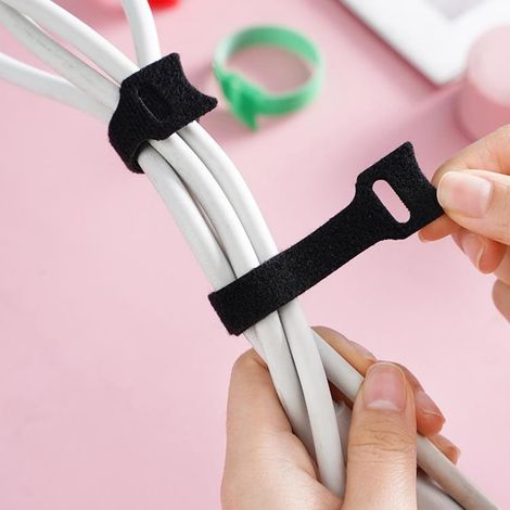 Paquete de 50 bridas reutilizables para cables – Correas de gestión de cables de 20 cm, bridas ajustables con cierre de velcro para el hogar, la oficina y centros de datos, color negro.