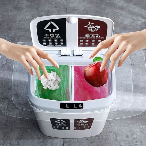 Poubelle intelligente de 16 L avec séparateur, poubelle électrique automatique à ouverture par simple pression du pied pour la cuisine, la chambre, la salle de bain et le bureau. (1/5)