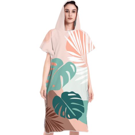 Peignoir de plage à capuche, poncho de bain double face en peluche avec fermeture éclair, peignoir de plage pour se changer après le surf (1/5)