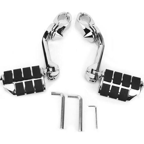 Paire de repose-pieds réglables à long manche avec pédales argent et noir compatibles Ultra Classic FLHTCU (1/5)