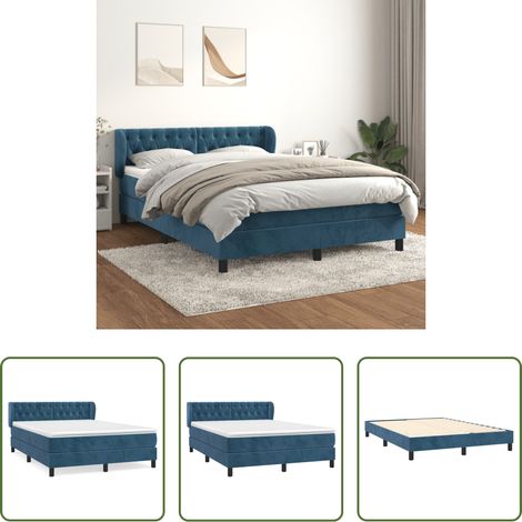 Sommeil réparateur - Sommier à lattes de lit et matelas Bleu foncé 140x190cm Velours (1/5)