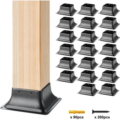 Lot de 20 Support de Poteau Bois 4''x4'' 102x102 mm Base de Poteau Interne 91,4x91,4 mm en Acier au Carbone pour Ancrage de Poteau Bois Standard de Rambarde, Main Courante de Terrasse, Porche (1/5)
