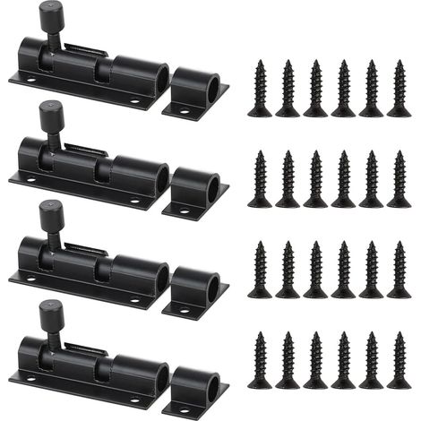 Shine Home Lot de 4 verrous coulissants  avec loquet, pêne coulissant, verrou de porte coulissant, verrou de porte pour portail de jardin, salle de bain, abri de jardin, Toilettes (Zwart)