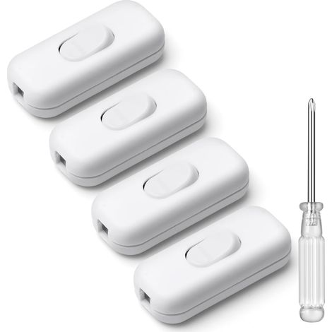 Interrupteur Bipolaire - 4 Pièces - PC Blanc - 250V 6A - Pour Lampe et Petit Appareil - Câble Rond ou Plat