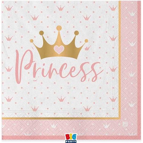 Big Party Tovaglioli Princess Crown 33 x 33 Cm Rosa Oro 20 Pz