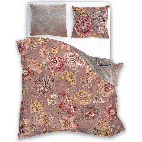 Satin-Bettwäsche-Set 160x200 Digitaldruck Nobile Flowers Puderrosa (1/4)