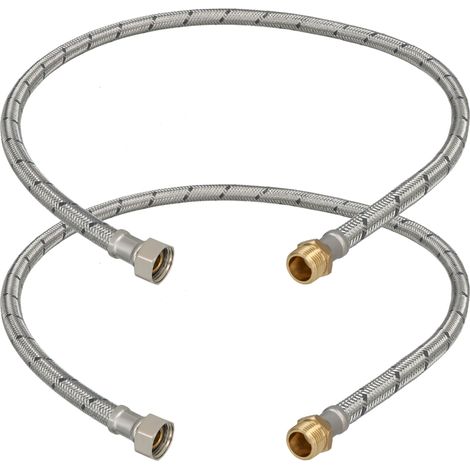 Connettore flessibile da 3/8” femmina-maschio per raccordi, 90 cm, set da 2 pezzi (1/5)