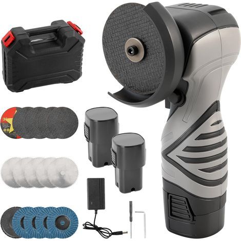 Mini meuleuse d'angle avec 2 batteries de 2000 mAh, 16 000 tr/min, 500 W, outil de ponçage portable avec disques à tronçonner de 75 mm, disques abrasifs pour couper, polir et affûter le bois, le métal (1/5)