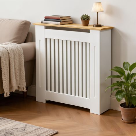 UNHO - Cache radiateur en bois blanc - Couverture moderne avec lattes - Design pour Salon Chambre Bureau - Taille L×P×H 78x20x83cm