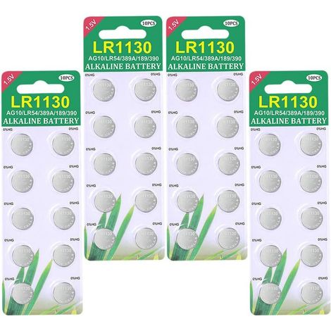 Packung mit 40 LR1130 AG10 1,5V Alkaline-Knopfzellenbatterien, 3 Jahre Lagerfähigkeit