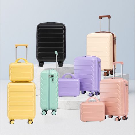 Valises ABS 2 pièces 14" et 19" avec serrure à combinaison et trousse de toilette 14" Beige