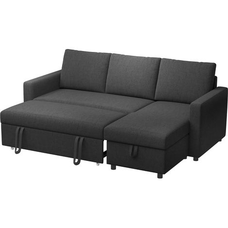 Canapé d'angle convertible modulable avec méridienne réversible, coffre de rangement et 3 coussins de dossier, noir (1/5)