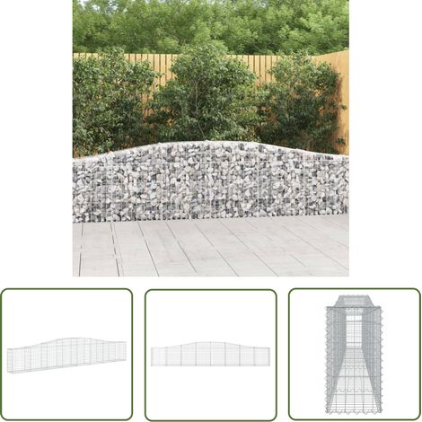 The Living Store Panier de gabions arqué 400x30x60/80 cm Fer galvanisé - Paniers De Gabions - Mur De Gabions - Clôture De Jardin - Décoration Extérieure - Barrières De Jardin (1/5)