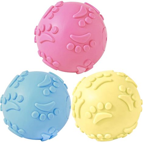 (3 Stück) Gummibälle für Hunde, Quietschbälle für Hunde aller Größen, Kauspielzeug, Quietschspielzeug (Blau, Rosa, Gelb) (1/5)