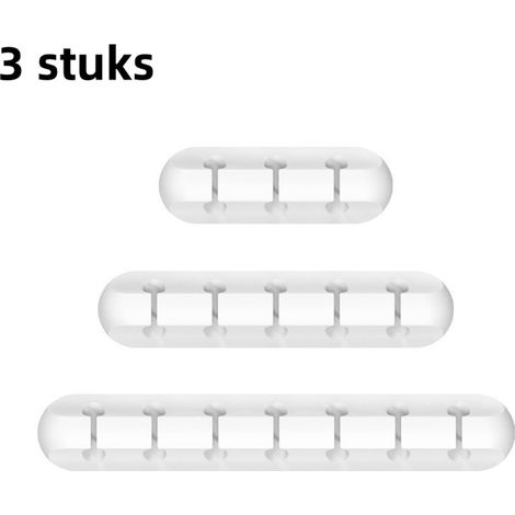 Set de 3 organisateurs de câbles autocollants en silicone pour bureau et mur, adaptés aux câbles de casque, de téléphone et aux fils électriques, couleur blanc (1/5)